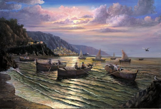 Day Ends On The Amalfi Coast Oil on Canvas 24 x 36 Available at Piazza Fine Art Website